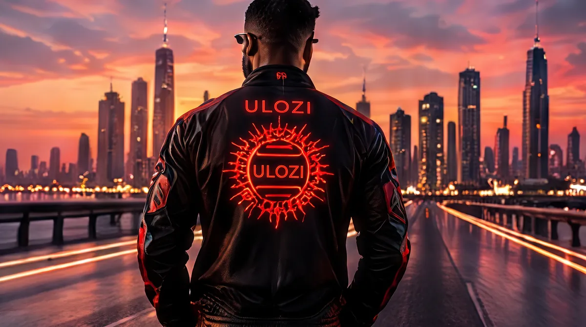 Ulozi jacket facing the city skyline