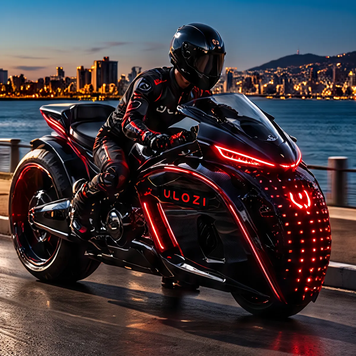 Rider on an Ulozi electric motorcycle