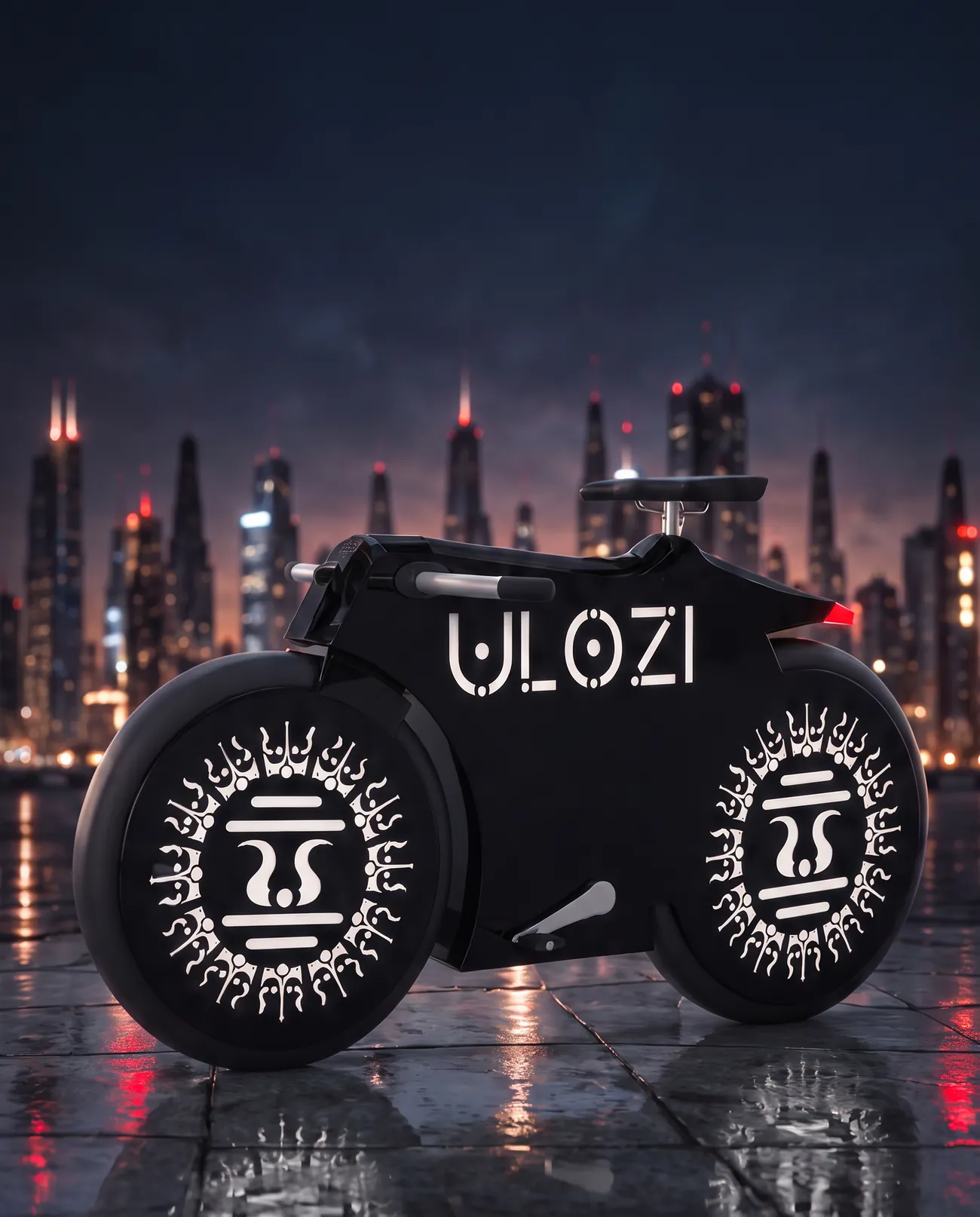 The Ulozi e-bike at night