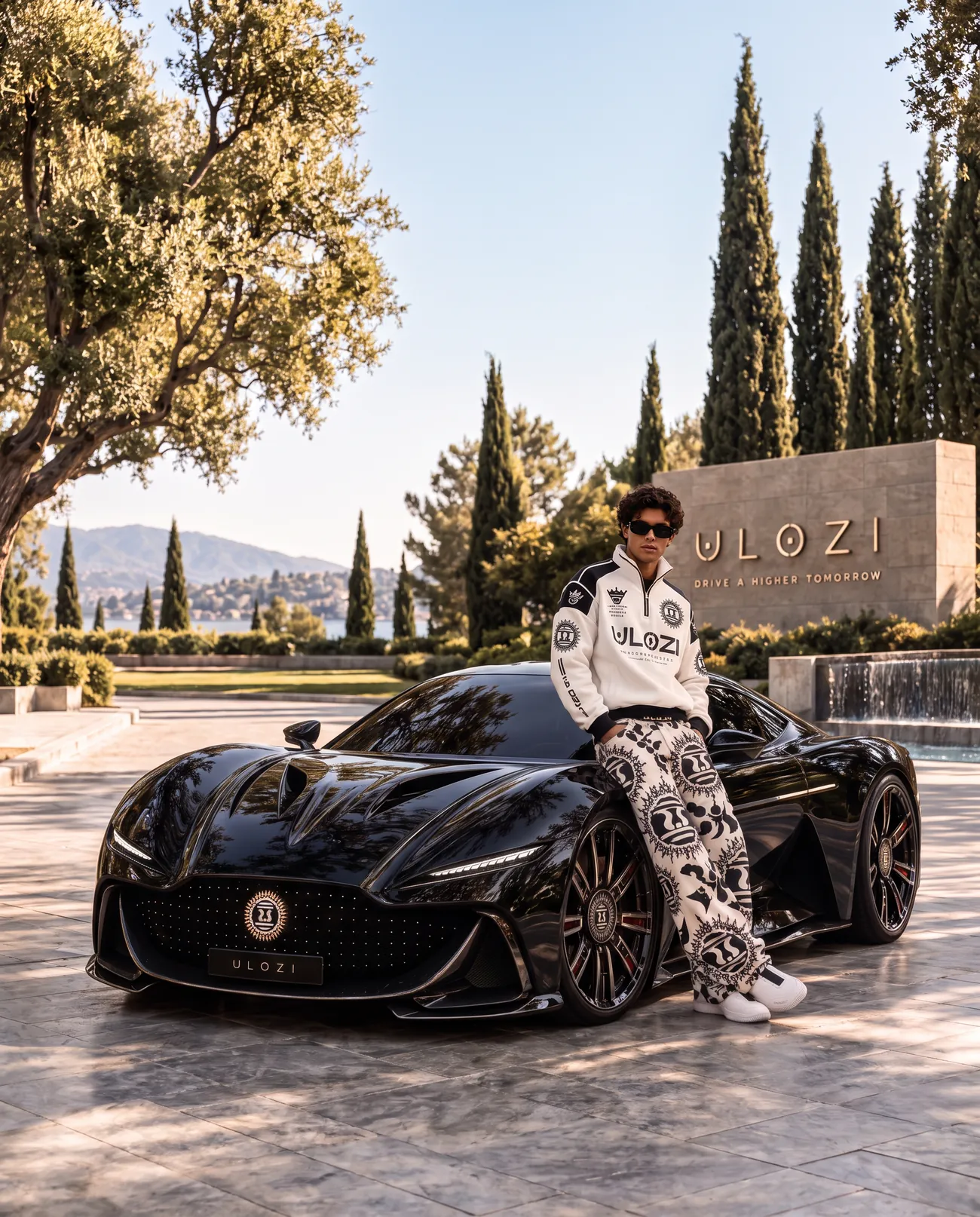 Ulozi supercar on a Mediterranean hillside