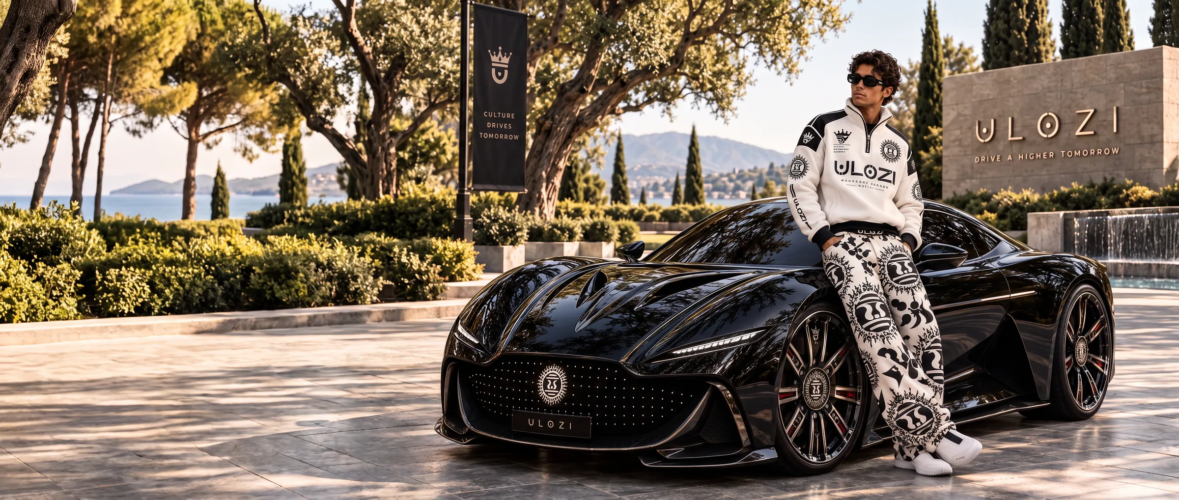 Ulozi supercar on a Mediterranean hillside